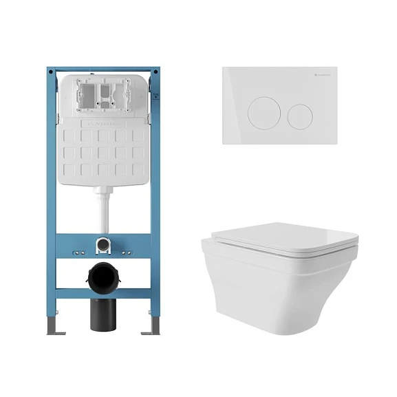 Комплект инсталляции Aqueduto Tecnica Novo с безободковым унитазом Esteta белый глянец, клавиша смыва Circulo белый глянец