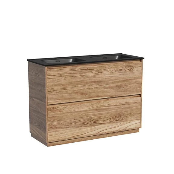 Тумба с раковиной Sancos Libra 120 напольная дуб чарльстон (двойная раковина Element CN7004MB черная матовая)