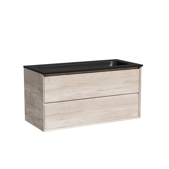 Тумба с раковиной Sancos Marmi 2.0 100 дуб галифакс натуральный (раковина Grace CN7013MB черная матовая)