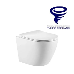 Подвесной унитаз Prato Бьянко 36,5*52 безободковый Торнадо с крышкой-сиденьем микролифт