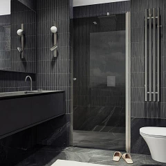 Душевая дверь в нишу MaybahGlass 80*198 профиль матовый хром стекло графит без поддона