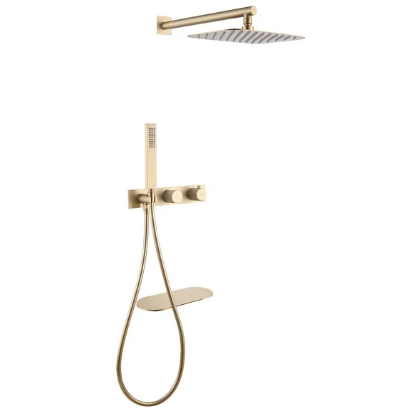 ABBER Душевая система Rund AF8750G скрытого монтажа с изливом, термостат, золото матовое