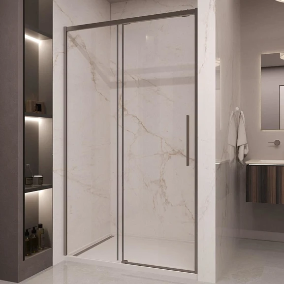 Душевая дверь в нишу Vincea Stella 150*200 стекло прозрачное профиль вороненая сталь без поддона