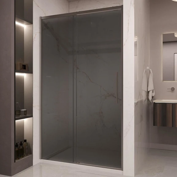 Душевая дверь в нишу Vincea Stella 120*200 стекло тонированное профиль вороненая сталь без поддона