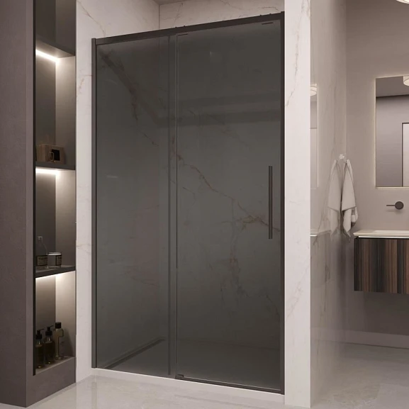 Душевая дверь в нишу Vincea Stella 120*200 стекло тонированное профиль черный матовый без поддона