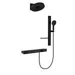 Душевой комплект Black & White Gravity GH-9025-MB с термостатом и изливом черный матовый, кнопочный переключатель скрытый монтаж Душевой комплект Black & White Gravity GH-9025-MB с термостатом и изливом черный матовый, кнопочный переключатель скрытый монтаж