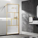 Душевая перегородка Vincea Walk-In 80*200 стекло прозрачное/рифленое профиль брашированное золото без поддона Душевая перегородка Vincea Walk-In 80*200 стекло прозрачное/рифленое профиль брашированное золото без поддона