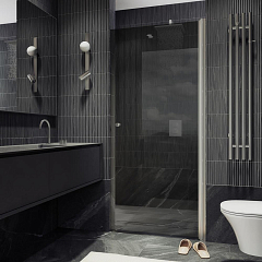 Душевая дверь в нишу MaybahGlass 80*198 профиль матовый хром стекло графит без поддона